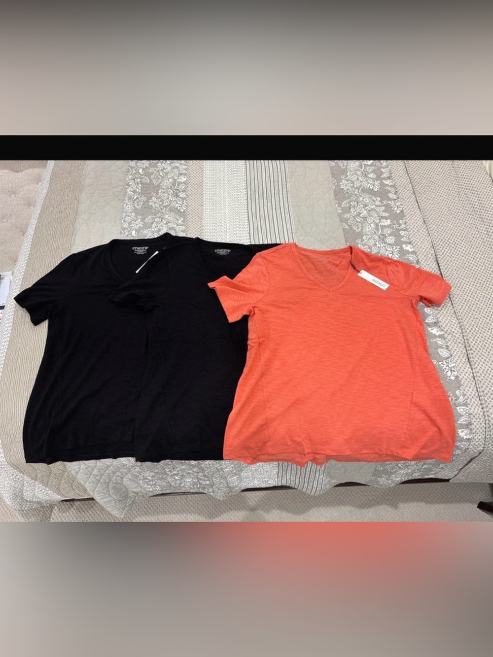NWT Chico’s 3 v-neck tee’s bundle size 2, cotton blend